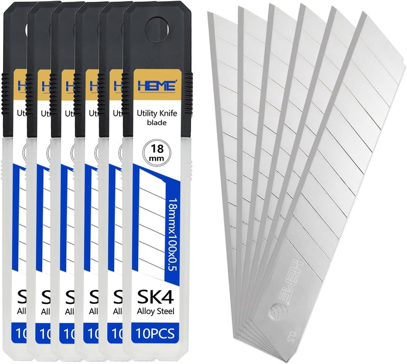 HIEMTE HIEMIE Tools 60Pcs 18mm Utility Knife Replacement Snap off Blades 60 Degree，Blades for Utility Knife and 18mm Box Cutter - Razor Sharp SK4 Steel - Image 1
